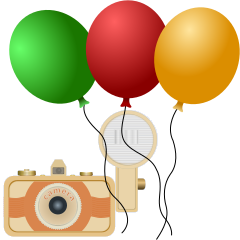 Icon: Fotoapparat und Luftballons